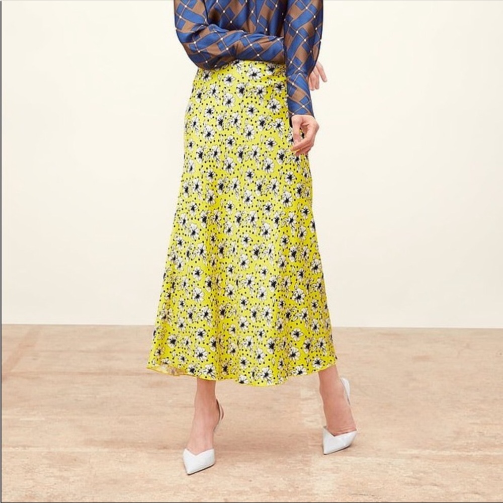 Zara Yellow & Black Floral midi Skirt S
